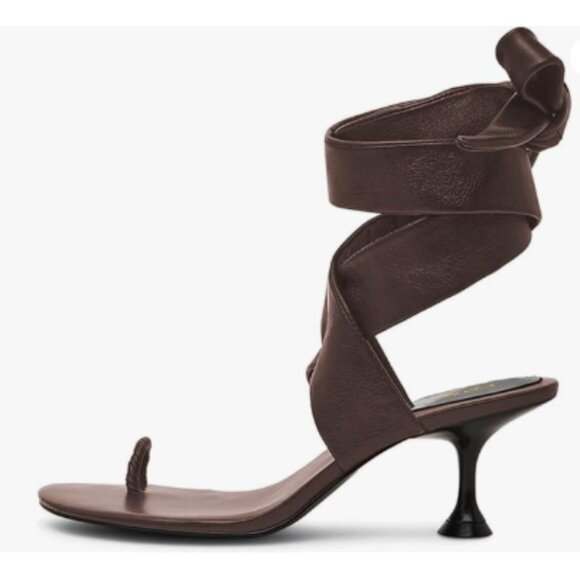 YDN Brown Stylish Open Toe Low Heeled Sandals Strappy Ankle Wrap Lace Up Shoes - Picture 1 of 8